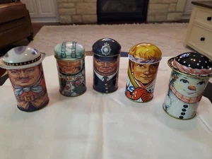 Gorra de colección vaquero de hojalata policía béisbol muñeco de nieve astronauta caja de hojalata empresa ¡Rara! - Imagen 1 de 7