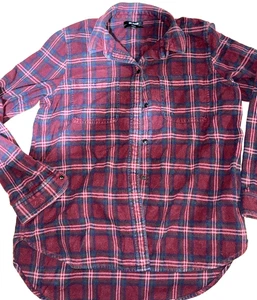Camicia donna Madewell in flanella taglia grande a quadri rosso bordeaux manica lunga con bottoni - Foto 1 di 3