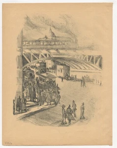 Lithographie 1910 Am Bahnhof Friedrichstraße Rudolf Grossmann Berliner Bilder II - Bild 1 von 1