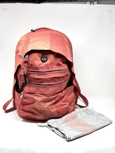 Lululemon Pink Orange Coral Stripped Laptop Backpack Savour The Savasana - Picture 1 of 11