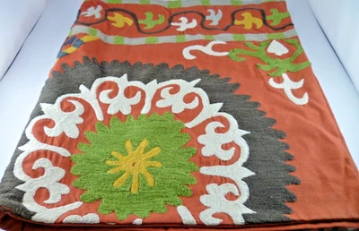 POTTERY BARN  HOWELL SUZANI Lumbar Pillow Cover Embroidered  Orange Brown 20X36 - Image 1 of 4