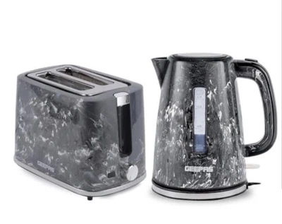 GEEPAS Fluted Collection 1.7L Kettle & 2 Slice Bread Toaster Combo Set, Black - Image 1 of 4