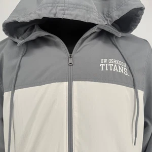 Under Armour UW Oshkosh Titans Gray White Hooded Jacket Men's Medium Wind Coat - Picture 1 of 6