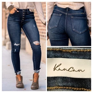 Kancan Jeans Size 26 Lawrence Skinny Ankle Button Fly Dark Distressed Stretch - Picture 1 of 10