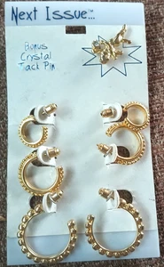 Next Issue Carded 7Pc Set Gold Tone Earrings Bonus Crystal Angel Tie Tac NEW - Picture 1 of 8