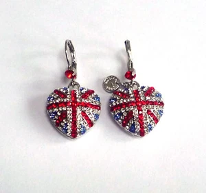 Butler and Wilson Crystal Union Jack Heart Earrings Queen Jubilee ROYAL WEDDING - Picture 1 of 1