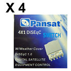 4 PCS - PANSAT 4x1 DiSEqC Switch OUTDOOR Weather Cover 4-way FTA Satellite