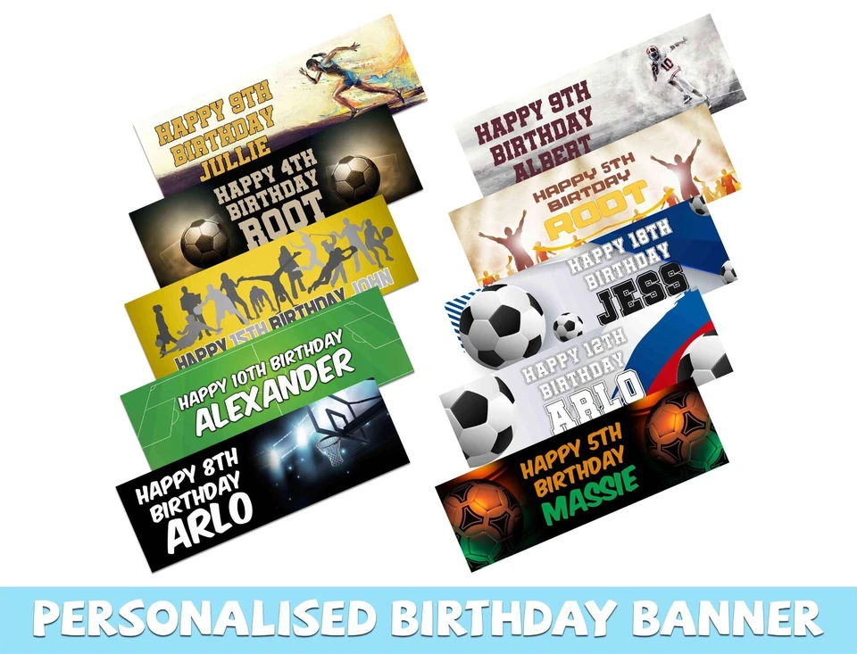 Personalised Football Design Birthday Banners Kid Party Decoration Children 63 — 第 1/1 张图片