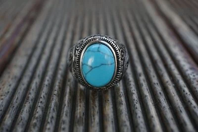 Anillo de plata turquesa azul ovalado natural para Harley Davidson Motor Biker 254 Foto 1 de 2