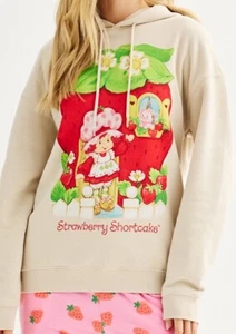STRAWBERRY SHORTCAKE Beige Womens Hoodie Sweatshirt Size M - Picture 1 of 5