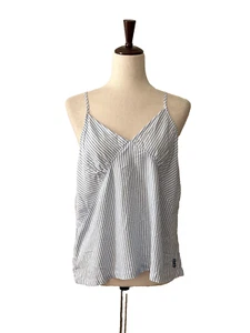 NWT! Tommy Hilfiger Women's Sz L Woven Logo Print Cami Camisole Top Blue Stripes - Picture 1 of 6