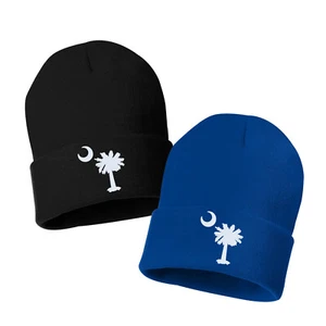 SC PALMETTO TREE MOON - Embroidered Cuffed Beanie Hat, Winter Hat, beanie - Picture 1 of 9