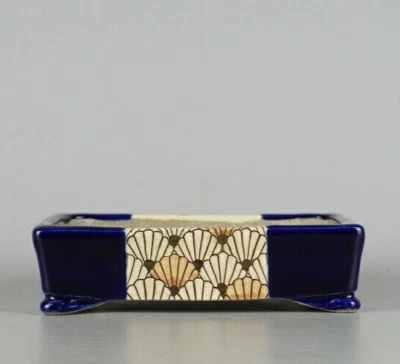 Japanese Bonsai pot SATOMI TERAHATA sign Lapis lazuli glaze Pictured w6.1" *1323 - Image 1 of 4
