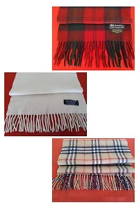 Burberrys Halstuch 100 % Kaschmir Lammwolle kariert elfenbein rot 54"x12" Wählen Sie eine - Bild 1 von 11