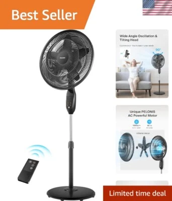 18 inch 5-Blade Oscillating, Adjustable Standing Pedestal Remote, LED Display... - Изображение 1 из 4
