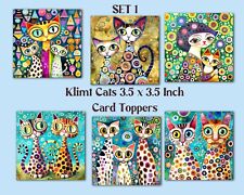 Set of 6 Klimt Cats Card Toppers 3.5 Inches Square for Card Making