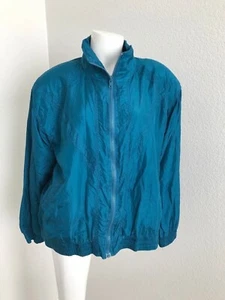 Oleg Cassini Women's Silk Medium Wind Breaker Jacket teal Vintage Retro - Picture 1 of 6