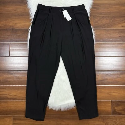 Pantalones al tobillo Eileen Fisher para mujer talla mediana negros seda georgette crepé zanahoria Foto 1 de 4