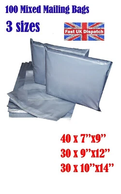 MIXED SIZES SETS Grey Postage/Poly/Postal Mailing Bags/Envelopes Self Seal CS