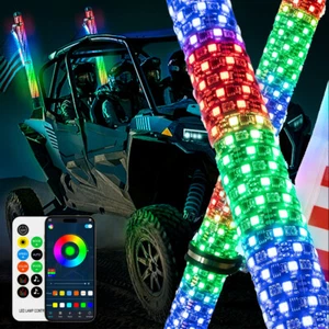 2X 2FT FAT RGB LED Whip Spiral Lights Antenna For Polaris Ranger General ATV UTV - Picture 1 of 8