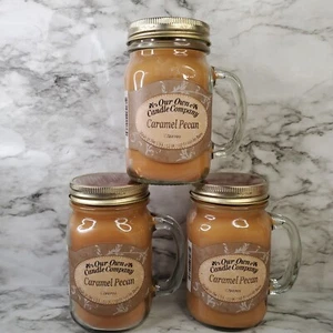 Our Own Candle Company 3 Caramel Pecan Candle Glass Jar 13oz up to 100 Hour Burn - Picture 1 of 6