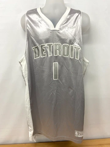 Chauncey Billups Detroit Pistons NBA Reebok Metallic Silver Jersey Men’s Size 2X Cover