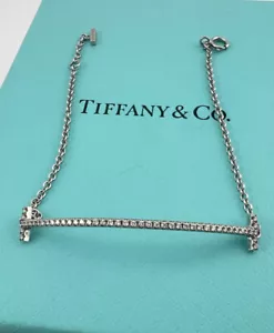RARE Tiffany & Co. Diamond T Smile Bracelet in 18k White Gold - Picture 1 of 6