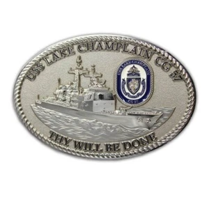 USS LAKE CHAMPLAIN CG-57 SILVER 3" BELT BUCKLE - Picture 1 of 1