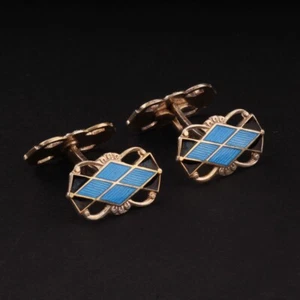 Aksel Holmsen Sterling Cufflinks w. Enamel. Blue / Black. Vintage. NORNE. 925S - Picture 1 of 3
