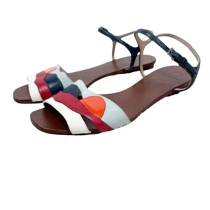 Tory Burch Sunset print sandal Leather multi color Ankle strap Womens size 7 - Picture 1 of 10