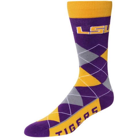 LSU Tigers Argyle Unisex Crew Cut Socks - One Size Fits Most FREE SHIPPING Cover