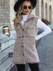 Womens Sleeveless Gilet Buttons Jacket Coats Fleece Fur Waistcoat Vest Size 6-20