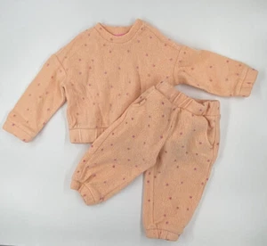 Cat & Jack Girls 2PC Fleece Set 18 Months Peach Pink Polka Dots Cotton Comfort - Picture 1 of 9