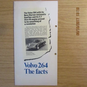 VOLVO 264 2.7 V6 Saloon "The Facts" UK Market Original Car Brochure 1975-1976 - Picture 1 of 1