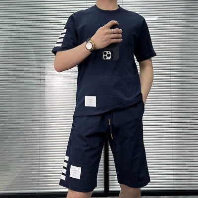 Thom Browne Hombres/Mujeres Nuevos Pantalones Cortos de Verano Algodón Informales Deportes Pantalones Cortos a Rayas Foto 1 de 4