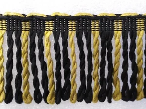 6 yards BULLION FRINGE  4" - BLACK/GOLD - Upholstery Chair Couch Fabric Trim  - Picture 1 of 1