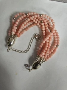 JAY KING DTR ANGEL SKIN CORAL PINK BEAD 925 STERLING SILVER 7.5-10.5" BRACELET - Picture 1 of 5