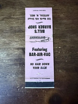 D709 Bill’s Barber Shop Artesia New Mexico Vintage Matchbook Cover - Image 1 of 2