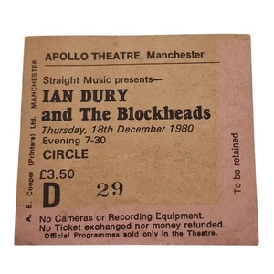 Ian Dury and the Blockheads Konzertkarte Stub Apollo Theater Manchester 1980 - Bild 1 von 7