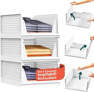 - Set Di 3 Organizer Armadio in Plastica Richiudibili E Impilabili - Cassettiera - Foto 1 di 12