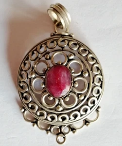 ANTIGUO COLLAR COLGANTE VINTAGE PLATA ESTERLINA VICTORIANA Y PIEDRA GRANATE - Imagen 1 de 4