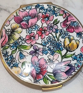 Vintage Stratton Powder Compact Floral Gold Tone Multicolor Flowers England - Picture 1 of 8