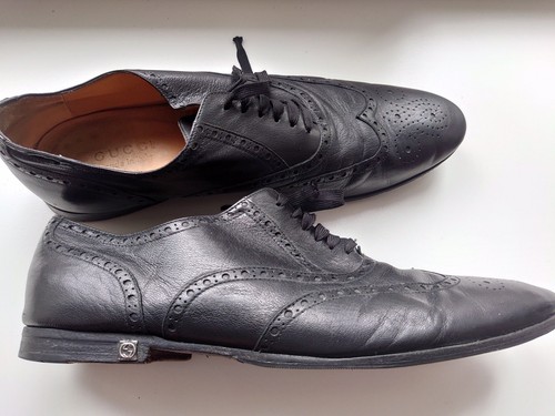 Gucci scarpe classiche vintage nere in pelle brogues Oxford punta a cappuccio stringate 43 5 E