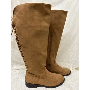 New Directions Knee High Boots Lace Up Back Faux Suede Brown Stylish Women's 9 - Picture 1 of 8