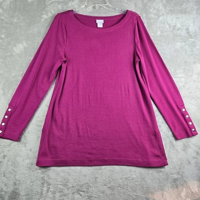 Top Chicos Mujer 1 EE. UU. Mediano Rosa Magenta Manga Larga Botón Puño Esencial Foto 1 de 4