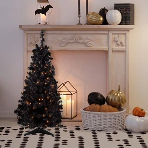 Oropel artificial negro delgado preiluminado Northlight 4' árbol de Navidad - luces transparentes - Imagen 1 de 6