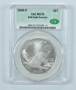 2008-P Bald Eagle Commemorative Silver Dollar MS70 CAC CACg *7373 - Picture 1 of 5