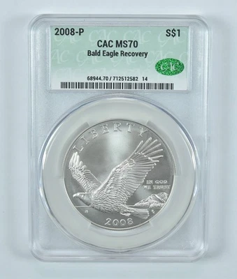 2008-P Bald Eagle Commemorative Silver Dollar MS70 CAC CACg *7373 - Image 1 of 4