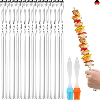 WAYBWZDQ 24 Stück Grillspieße Edelstahl, 30cm Schaschlikspiesse Grill Kebab Spieße Fl