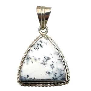 Colgante de ágata dendrítica de plata de ley 12,4 g cabujón de dendrita modernista blanco - Imagen 1 de 4
